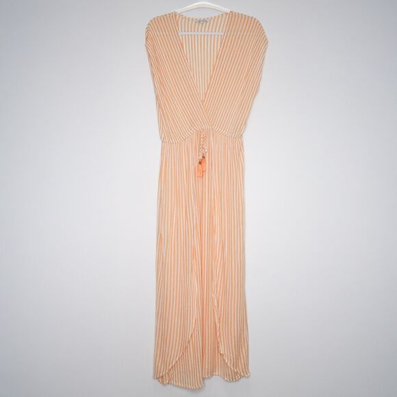 Blue Island Womens Maxi Dress Size Large Orange Metallic Pinstripe Coverup‎ Swim - Picture 1 of 10